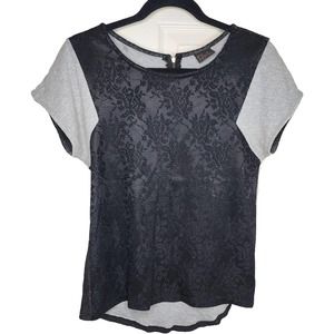 Mod Lusive Black Grey Lace Overlay T-Shirt Top Small Women's